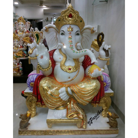 Marble Ganesh Statue For Home Mandir/Temple/Office-ganesh idols For Home-Golden Dhoti Ganesha-Ganpati Murti Sculptures-Lord ganesha Statue Marble Ganesh Statue For Home Mandir/Temple/Office-ganesh idols For Home-Golden Dhoti Ganesha-Ganpati Murti Sculptures-Lord ganesha Statue